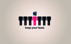 Apple標誌上方有一排剪影，其中一個是粉紅色，文字為keep your head。