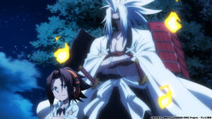 星空下帶有閃爍火焰和劍的動漫角色 — 日本武士 壁紙