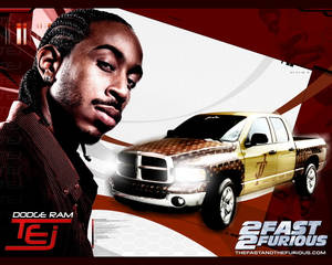 男子與金色道奇公羊卡車，來自《2 Fast 2 Furious》電影海報。