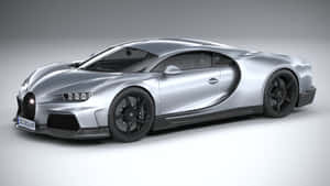 銀色Bugatti Chiron跑車，帶有黑色車輪和發光車頭燈，在工作室環境中。