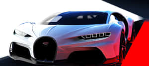 未來感Bugatti跑車在白色和黑色背景上帶有藍色和紅色亮點。