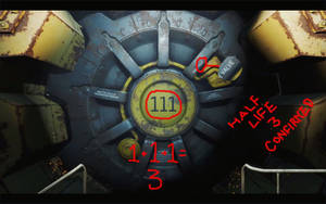 生鏽閥門的特寫，紅色文字疊加顯示 half life 3 confirmed 和 1+1=3。