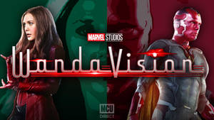 Wanda Maximoff 和 Vision 在一個帶有紅色和綠色背景的 Marvel Studios 宣傳海報中。