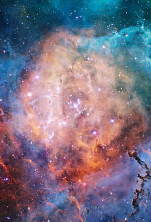 一個色彩繽紛的星雲，有發光的星星和旋轉的宇宙雲。