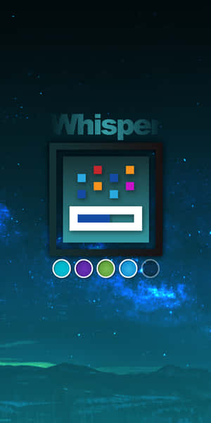 Whisper 應用程式圖示，帶有彩色圓點和進度條，背景是星空夜空。