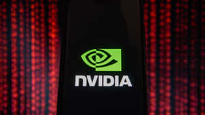 紅色數碼背景的手機屏幕上NVIDIA標誌