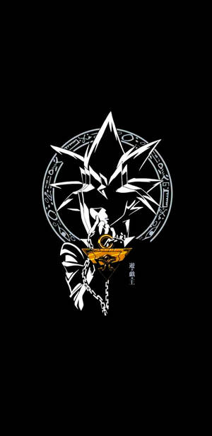 Yu-Gi-Oh! 黑魔導動畫插圖，黑色背景上有符印