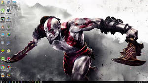 God of War 戰士在霧氣繚繞的山景中手持兩把斧頭衝鋒。 — 遊戲 壁紙
