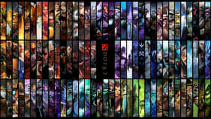 色彩繽紛的垂直面板中的Dota 2遊戲英雄