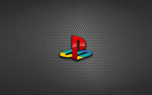 深色穿孔金屬背景上的 PlayStation 標誌