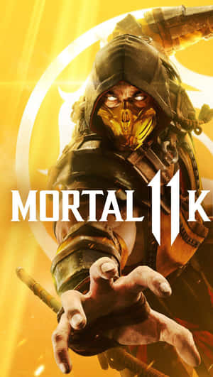 身穿金色盔甲的Mortal Kombat 11角色，雙眼發光向前猛衝。