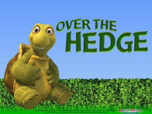 來自電影《Over the Hedge》的動畫烏龜角色坐在樹籬上。