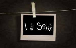 一張帶有 'I'm Sorry' 文字的照片，用衣夾掛在電線上。