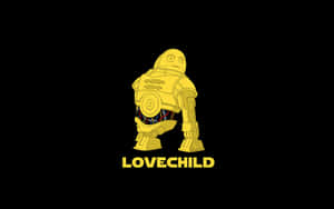 黃色機械人，電線外露，黑色背景上有文字LOVECHILD