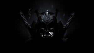 黑武士戴著武士頭盔，背後交叉兩把武士刀。
