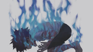動漫男孩跪在痛苦中，被藍色火焰包圍。 — 荼毘 GIF 壁紙