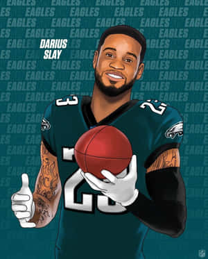 足球員 Darius Slay 身穿 Eagles 制服，手持籃球，豎起大拇指。