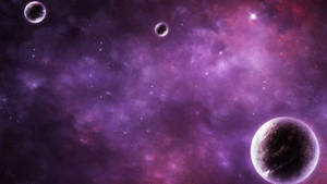 深空中帶有發光恆星和三顆行星的紫色星雲。