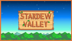 Stardew Valley 木牌，背景是繁星點點的暮色天空和綠色山丘。