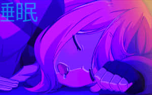 動漫女孩在霓虹紫光下睡覺，眼淚落下