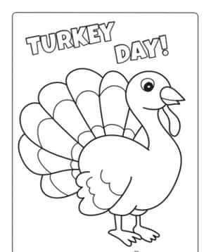 填色頁，有火雞和 'Turkey Day!' 文字。