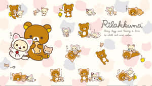 Rilakkuma和朋友們在粉彩背景上以可愛姿勢放鬆。