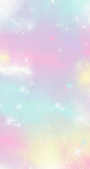 粉彩色星系，帶有閃爍星星和柔和發光雲朵。 — 可愛糖果色調 壁紙