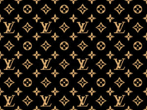 金色 Louis Vuitton 字母組合及花卉圖案在黑色背景上。