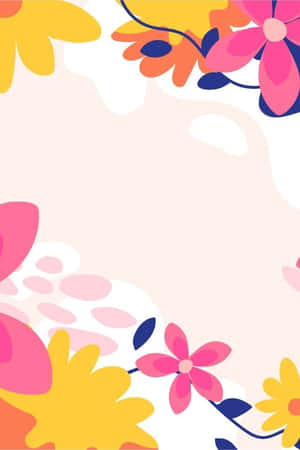 色彩繽紛的花卉邊框插圖，搭配柔和粉彩背景。 — 花卉 iPhone 壁紙