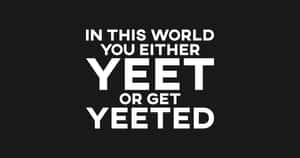黑色背景上的粗體白色文字寫著「IN THIS WORLD YOU EITHER YEET OR GET YEETED」。