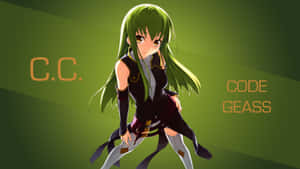 動畫女孩C.C.來自《Code Geass》，黑色服裝，綠色背景 — 叛逆的魯路修 壁紙