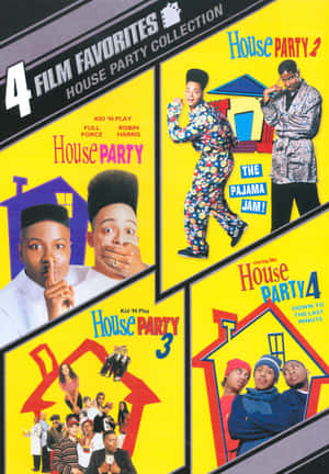 四張《House Party》電影海報，角色穿著睡衣和富有表現力的姿勢。