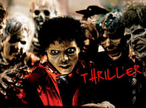 米高積遜在《Thriller》音樂錄影帶中穿著紅色外套被殭屍包圍。