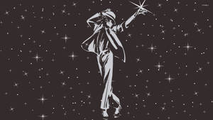 一個穿著西裝和帽子的人在黑暗的天空中伸手摘星。