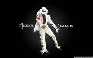米高積遜身穿白色西裝在黑色背景上溶解成油漆。
