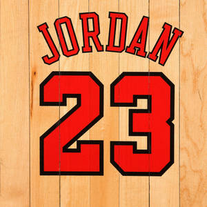 木製籃球場背景上嘅紅色 Jordan 23 球衣號碼。 — 邁克爾·喬丹 壁紙