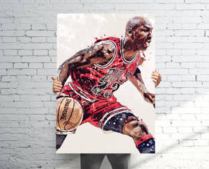 人在白色磚牆前拿著米高佐敦籃球海報 — Jordan 標誌 GIF 壁紙