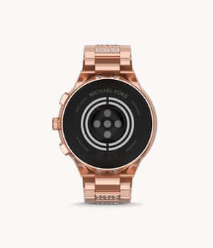 玫瑰金色 Michael Kors 智能手錶，手鐲和背面帶有鑽石點綴。