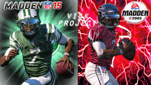 兩位 Madden NFL 四分衛在帶電背景前擺出動作姿勢。