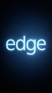 在深藍色背景上顯示 edge 的霓虹藍色發光文字。