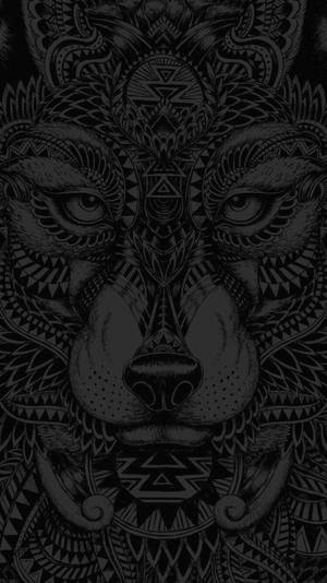 黑白部落圖案的風格化獅子臉。 — 美學 iPhone 壁紙
