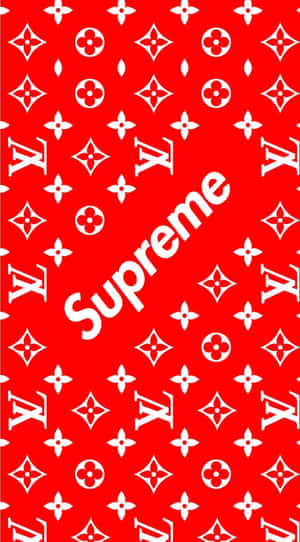 紅色背景，帶有白色 Louis Vuitton 字母組合和對角 Supreme 標誌。 — Hypebeast GIF 壁紙