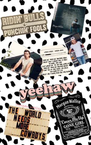 摩根·沃倫音樂拼貼，乳牛紋背景及「yeehaw」文字。