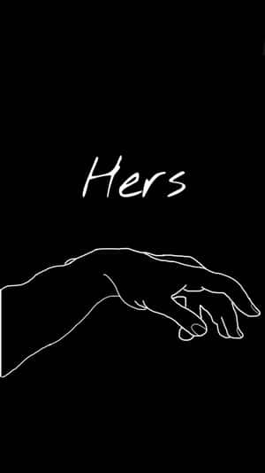 一隻白色輪廓的手，上方有「Hers」一詞，背景為黑色。 — 黑色動態圖 壁紙