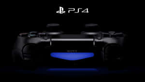 黑色PS4手掣在黑暗背景上發出藍光。
