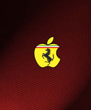 Apple標誌被法拉利標誌取代，背景為紅色紋理