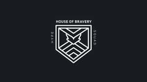 白色簡約標誌，用於House of Bravery Squad，背景為黑色。