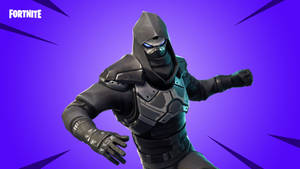 身穿暗色盔甲的 Fortnite 角色，眼睛發光，在紫色背景上動態擺姿勢。