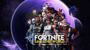 Fortnite Save The World 角色在太空中紫色星球前英雄般地擺姿勢。