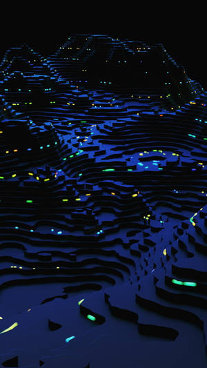 夜間帶有發光霓虹燈的抽象3D山脈